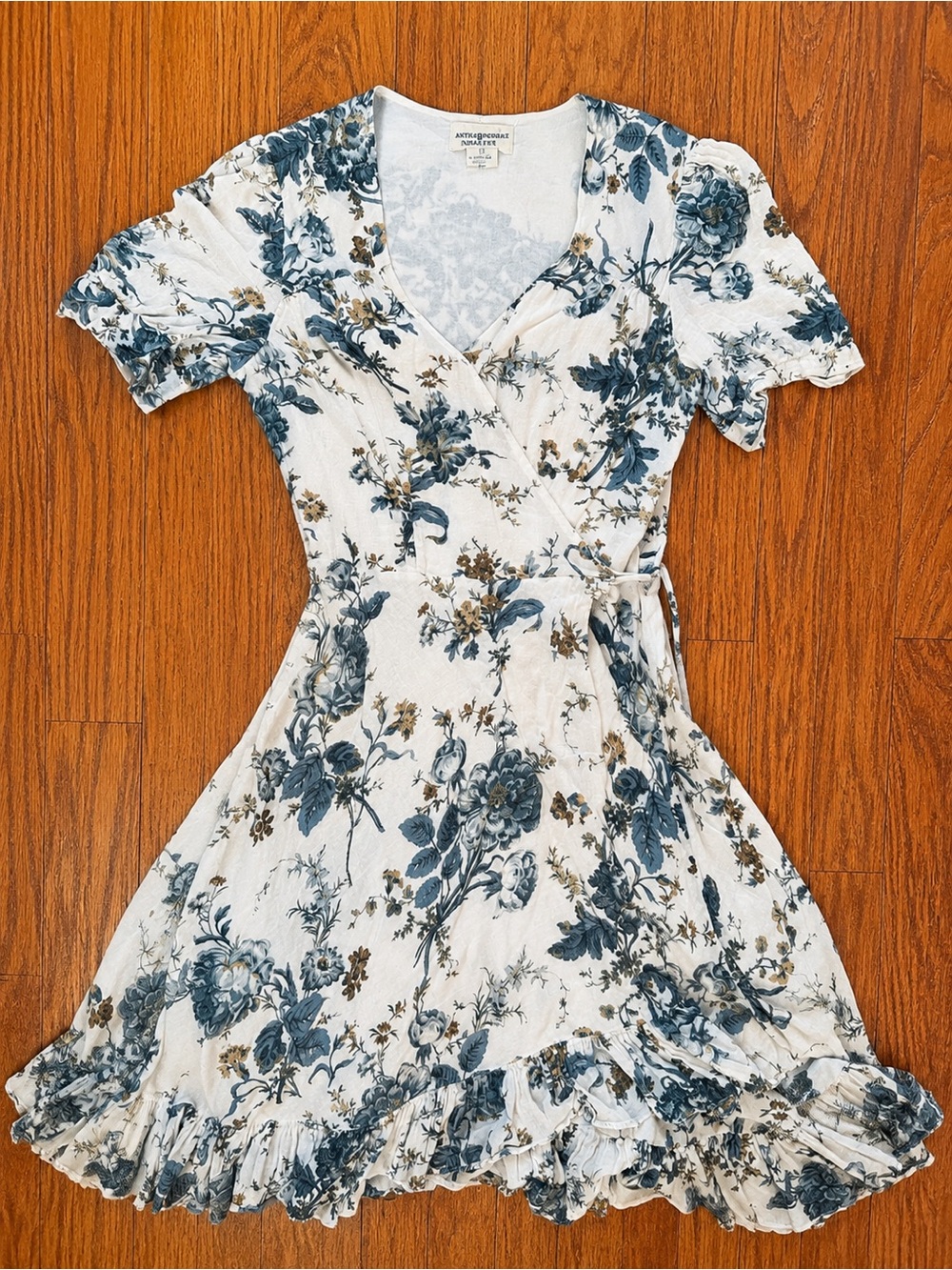 Denim & Supply Ralph Lauren White Mini Wrap Dress with Blue Floral Print